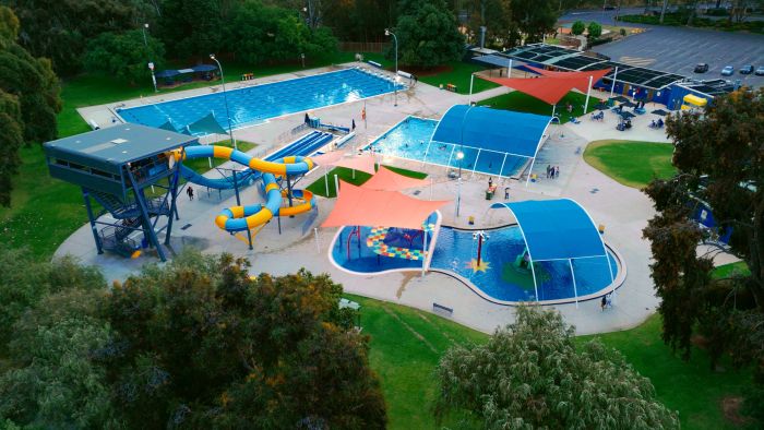 Overhead shot of pools and slides