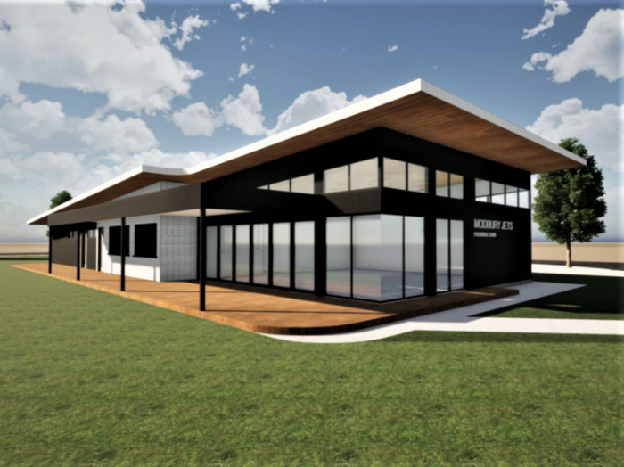 Artists impression of a single story clubroom bordering an oval
