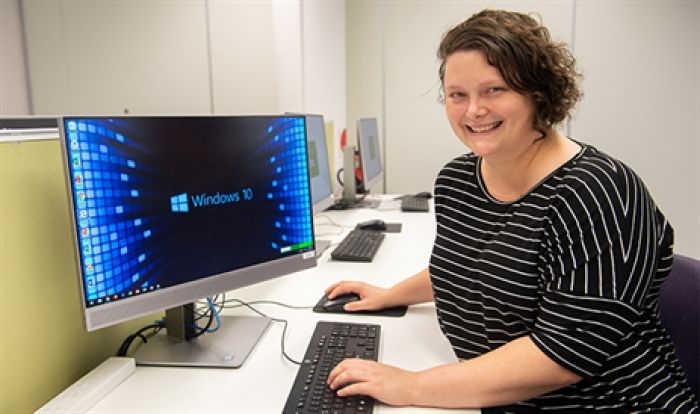 Person at a library computer