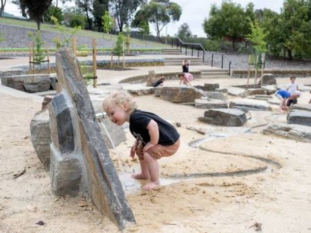 Child playing in sand and water play area