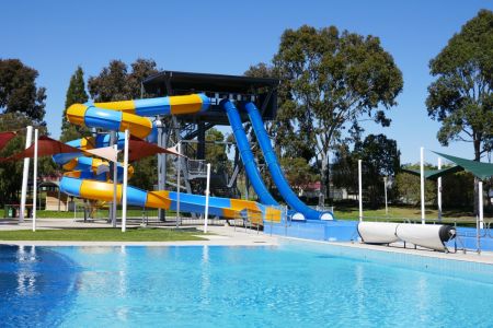 Large outdoor pool slides